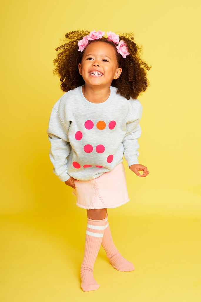 Initial (Pink) Heather Grey Kids Sweatshirt