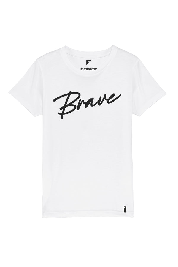 Brave Signature Unisex Crew Neck T-Shirt (White)