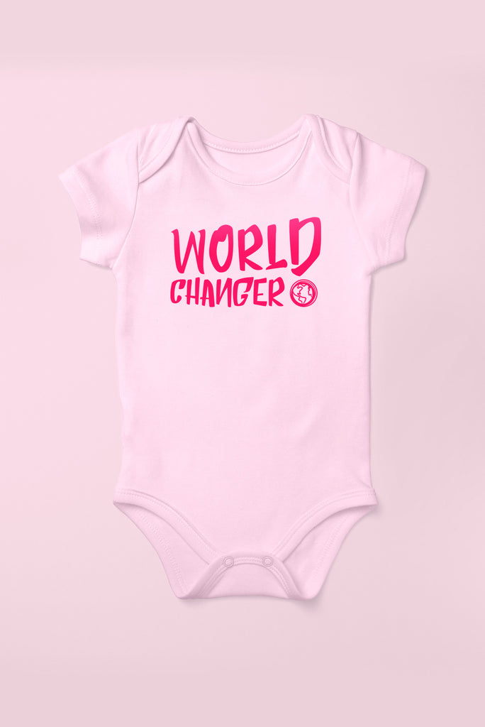 World Changer Cotton Pink Babygrow (Short Sleeve)